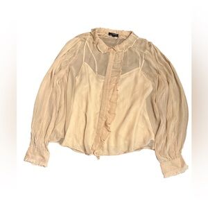 J Crew women’s Ruffle button-up shirt crinkle chiffon camisole beige Size 14